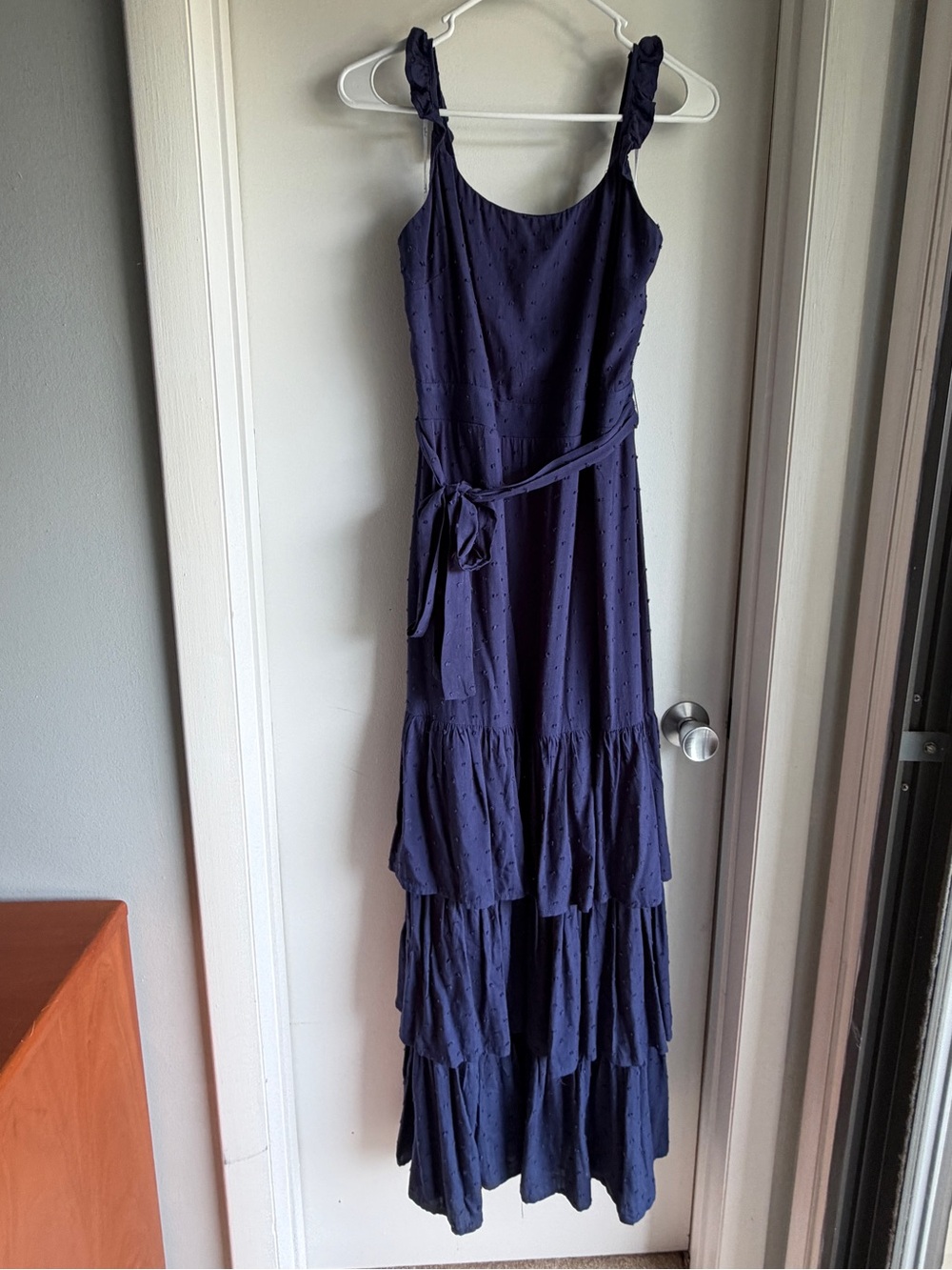 Classic Navy Tiered Maxi Dress with Tie Waist